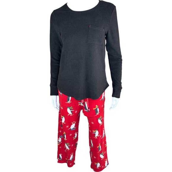 Cuddl Duds Fleecewear with Stretch Pajama Set Blk/RubyPenguin XS Petite - Picture 1 of 16